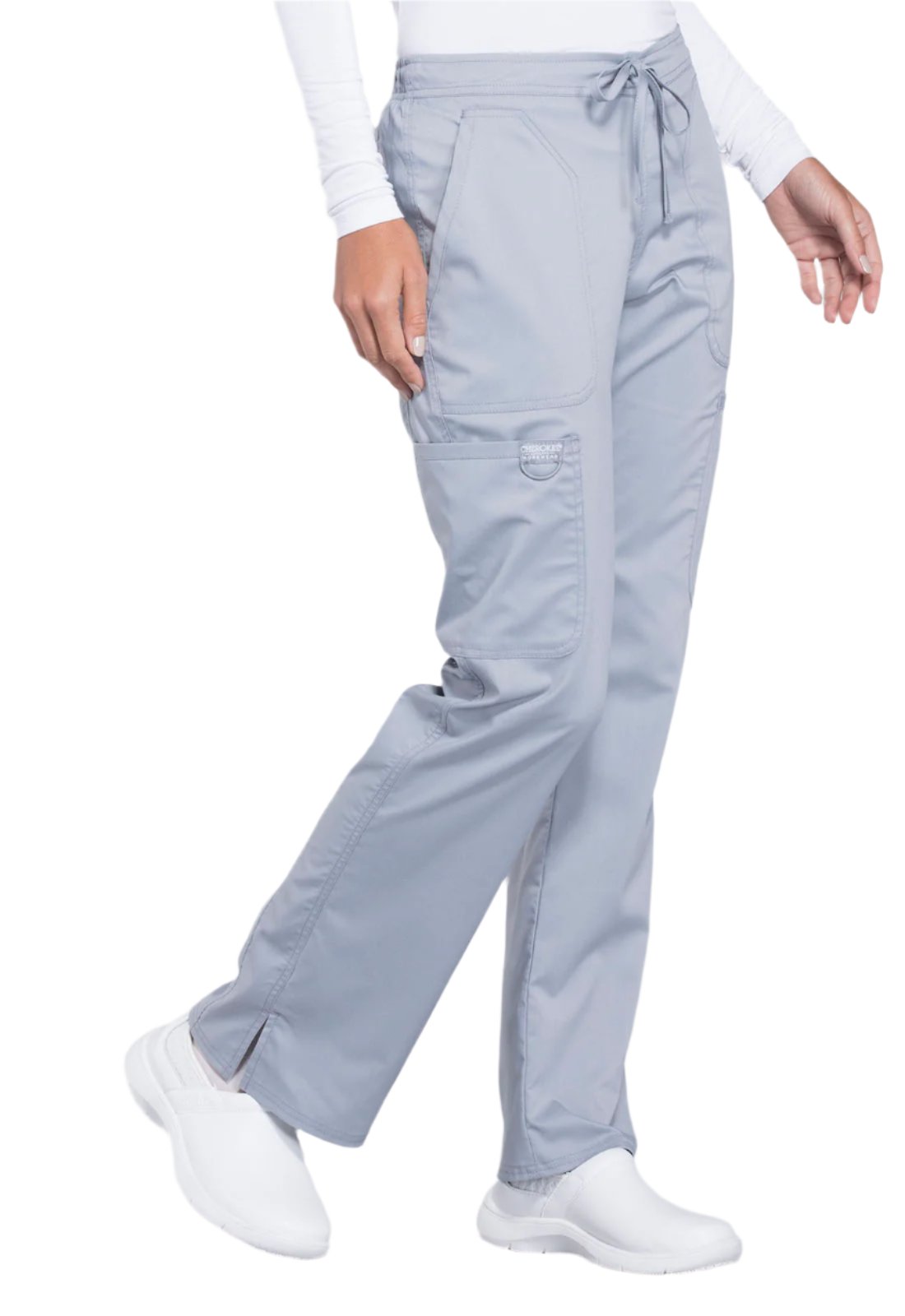 Cherokee Workwear Revolution Women's 5-Pocket Petite Mid Rise Moderate Flare Drawstring Pant