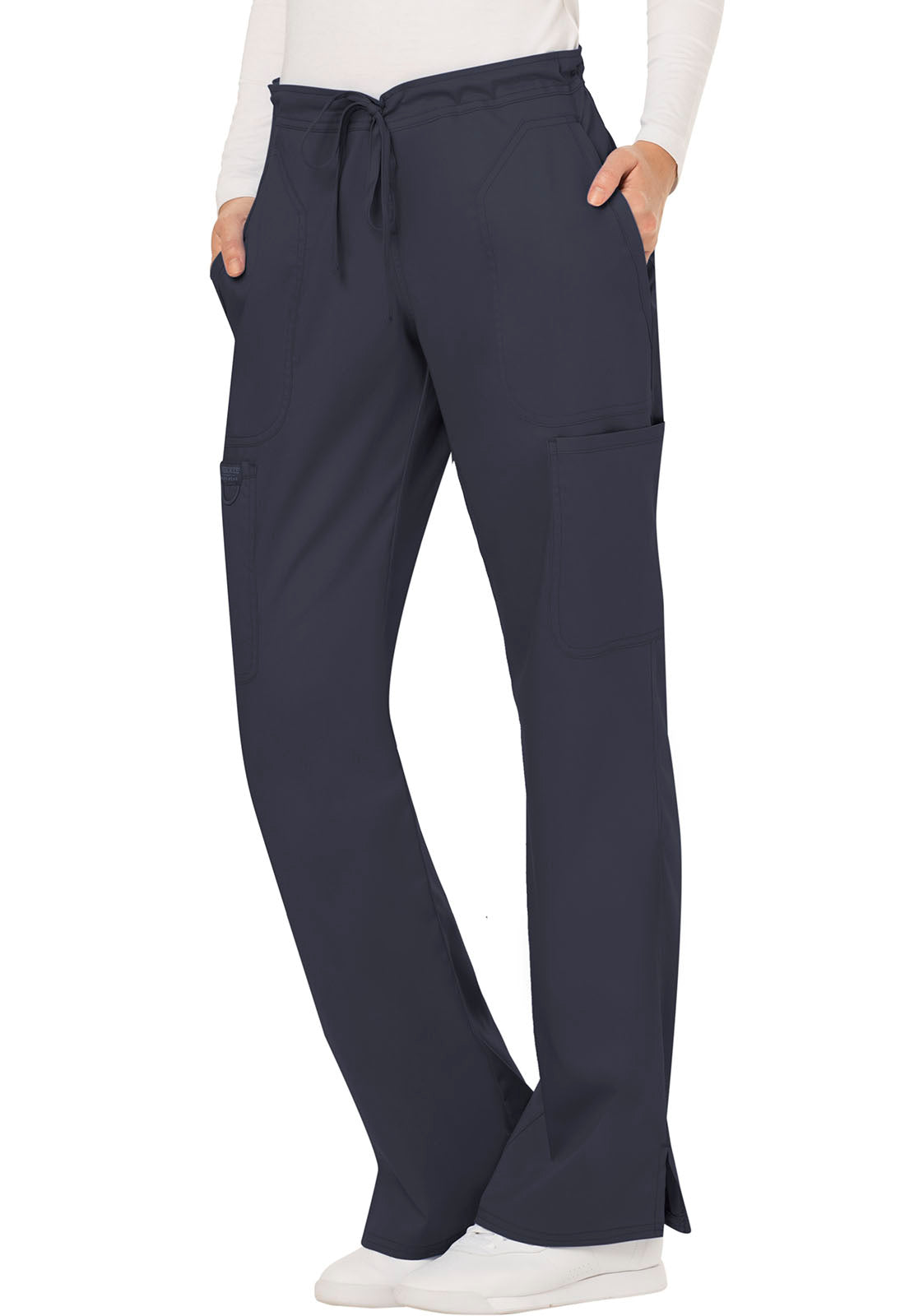 Cherokee Workwear Revolution Women's 5-Pocket Mid Rise Moderate Flare Drawstring Pant