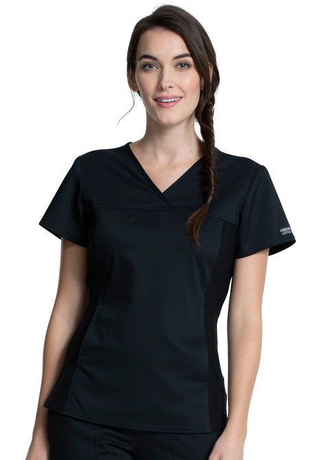 Cherokee Workwear Women's 1-Pocket V-Neck Knit Panel Top