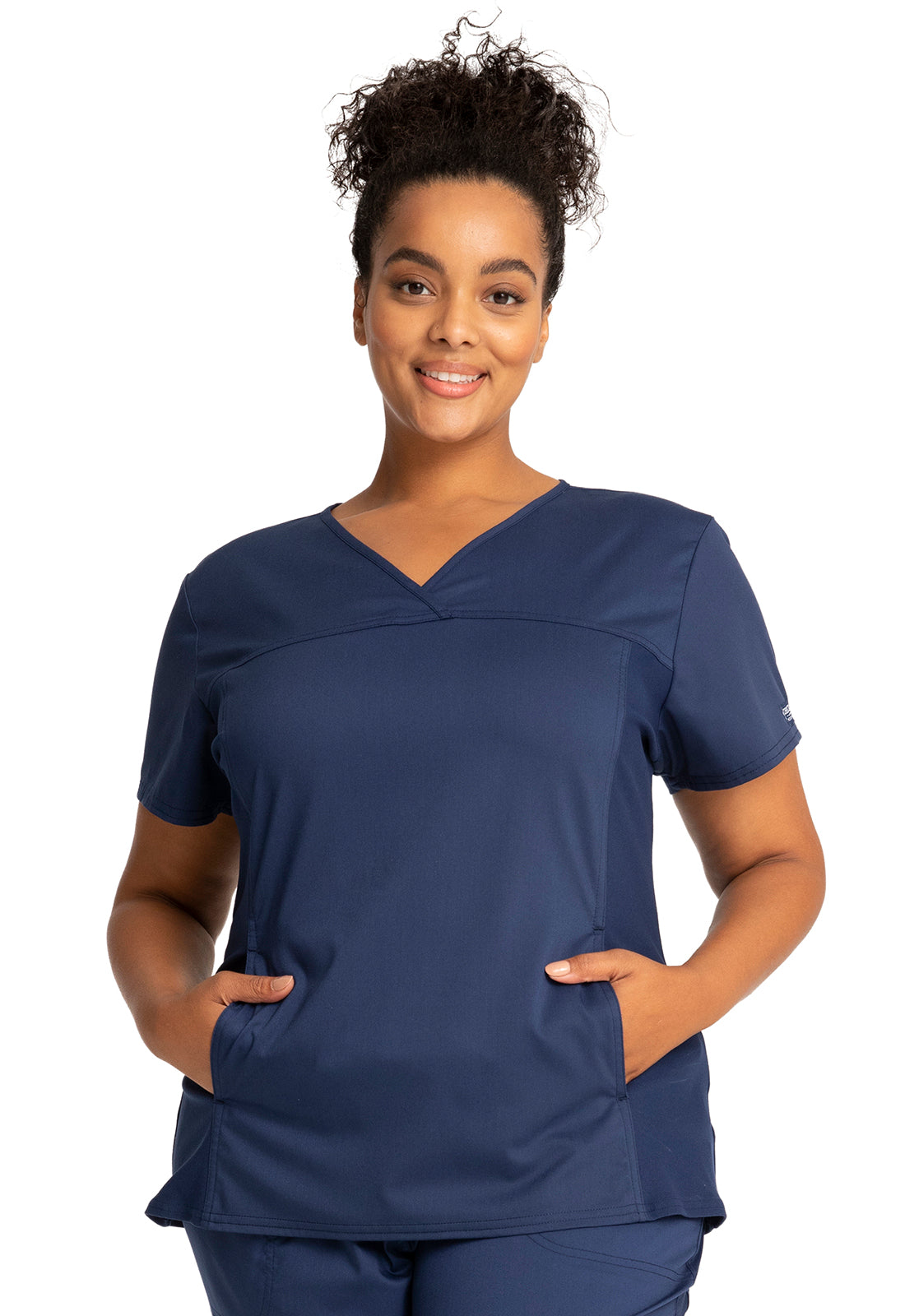 Cherokee Workwear Women's 1-Pocket V-Neck Knit Panel Top