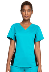 Cherokee Workwear Women's 1-Pocket V-Neck Knit Panel Top