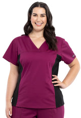 Cherokee Workwear Women's 1-Pocket V-Neck Knit Panel Top