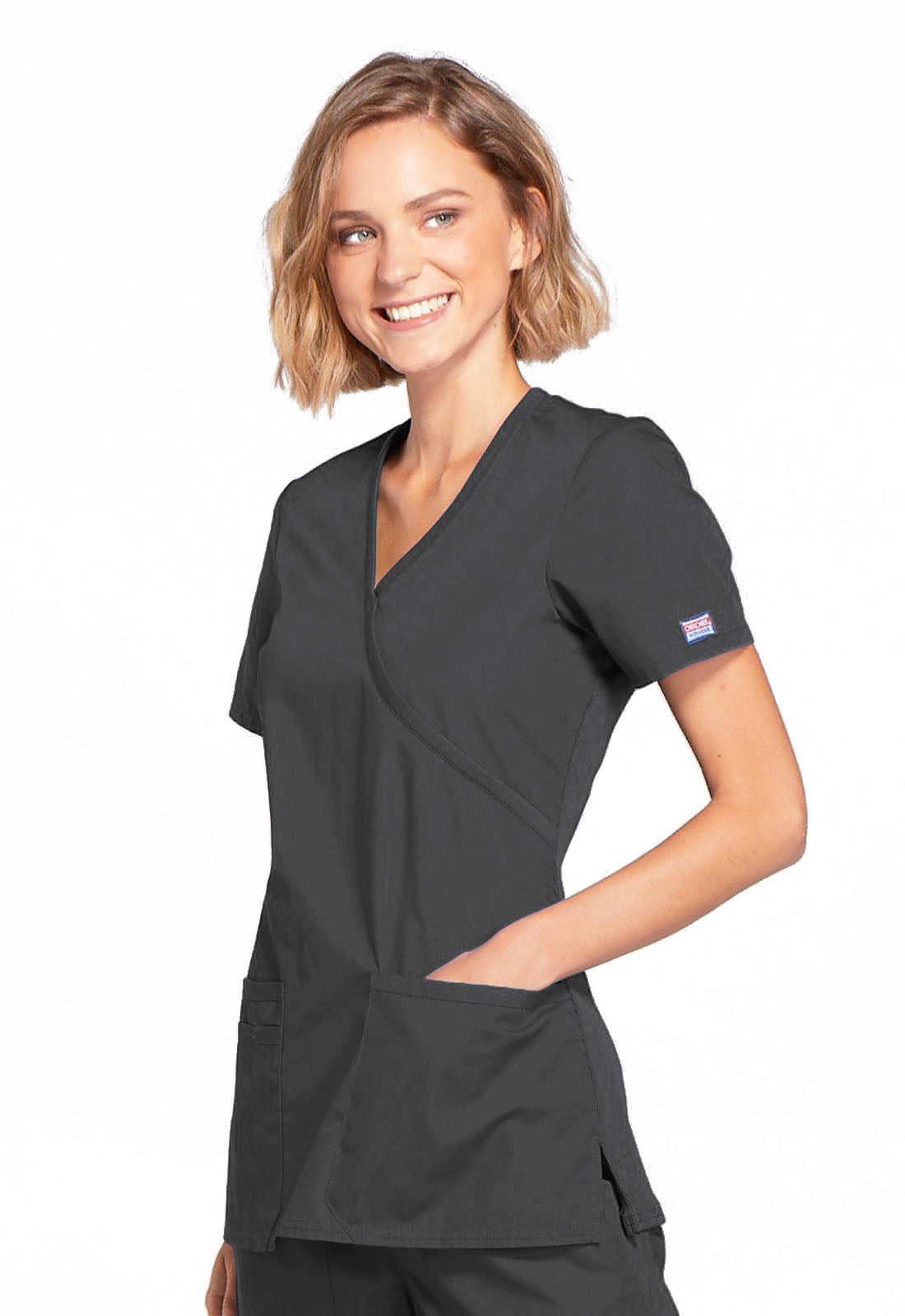 Cherokee Workwear Originals Women's 3-Pocket Mock Wrap Top