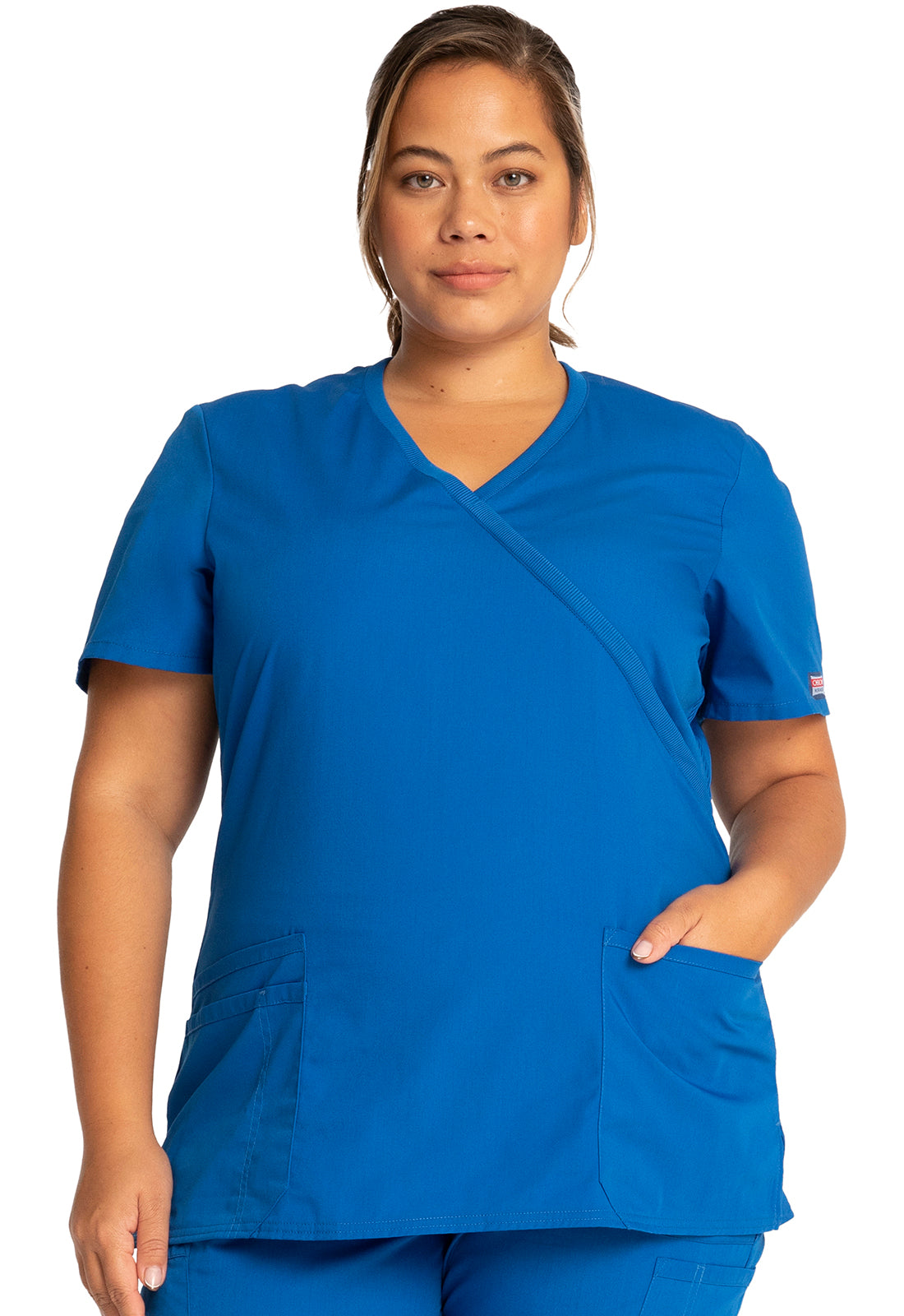 Cherokee Workwear Originals Women's 3-Pocket Mock Wrap Top