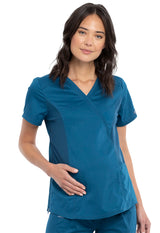 Cherokee Workwear Revolution Women's 2-Pocket Maternity Mock Wrap Top