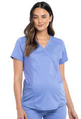 Cherokee Workwear Revolution Women's 2-Pocket Maternity Mock Wrap Top