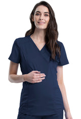 Cherokee Workwear Revolution Women's 2-Pocket Maternity Mock Wrap Top