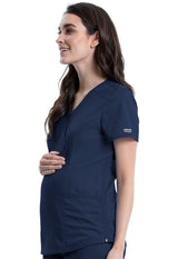 Cherokee Workwear Revolution Women's 2-Pocket Maternity Mock Wrap Top