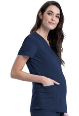 Cherokee Workwear Revolution Women's 2-Pocket Maternity Mock Wrap Top