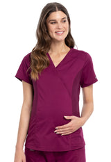 Cherokee Workwear Revolution Women's 2-Pocket Maternity Mock Wrap Top