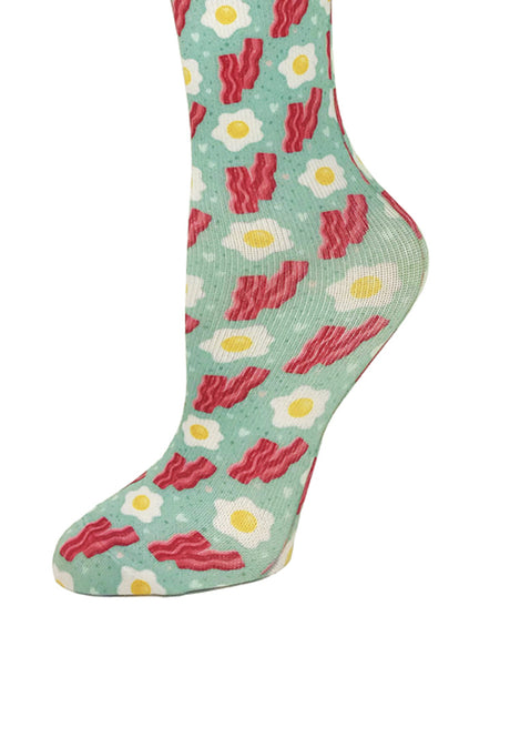 Cutieful Bacon & Eggs Print Sheer Knee High Compression Socks 8-15 mmHg