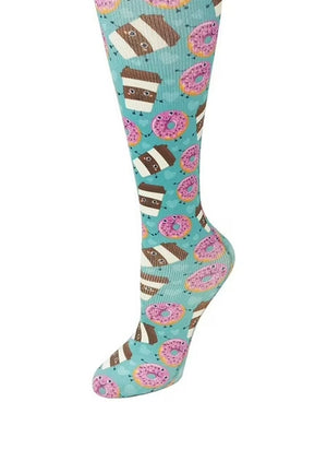 Cutieful Women's Coffee & Donuts Print Sheer Knee High Compression Socks 8-15 mmHg
