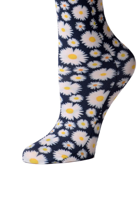Cutieful Daisies Print Sheer Knee High Compression Socks 8-15 mmHg