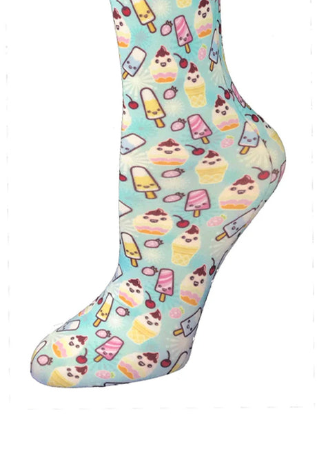 Cutieful Ice Cream Social Print Sheer Knee High Compression Socks 8-15 mmHg