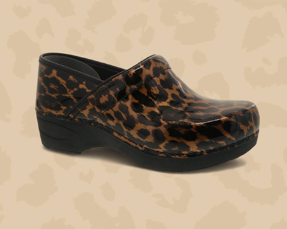 Dansko XP 2.0 Women's Brown Leopard Patent Stapled Clog