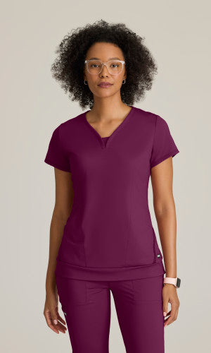 Grey's Anatomy™ Knit Stretch Women's Curved V-Neck Hidden-Seam Pocket Motivate Knit Top