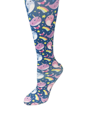 Cutieful Women's Narwhals Print Sheer Knee High Compression Socks 8-15 mmHg