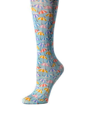 Cutieful Women's Striped Umbrellas Print Sheer Knee High Compression Socks 8-15 mmHg