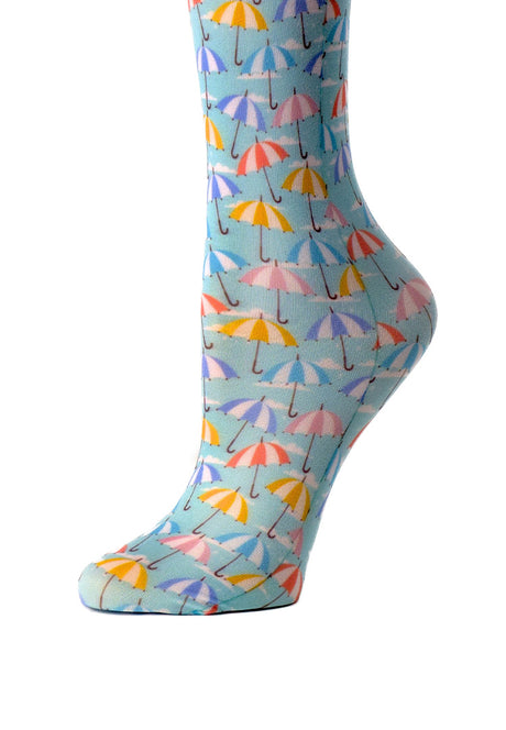 Cutieful Striped Umbrellas Print Sheer Knee High Compression Socks 8-15 mmHg